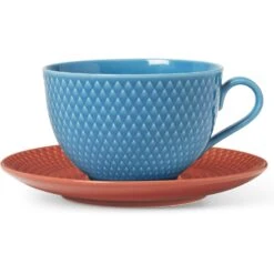 Lyngby Porcelæn Rhombe-Teetasse Blau/Terracotta, 39 Cl